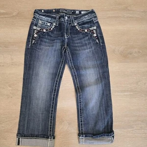 Miss Me Jeans 26 Cuffed Capri Read White Blue 4th Of July Stars Embellished - Picture 1 of 11