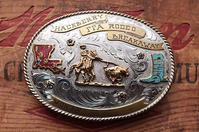 Vtg BK Nickel Silver Highshool Cowboy Rodeo Breakaway Western Trophy Belt Buckle - Image 1 of 3