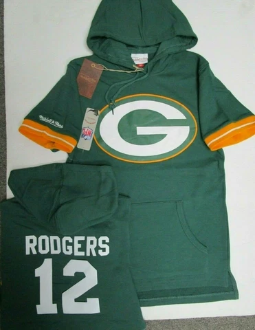 AARON RODGERS GREEN BAY PACKERS Mitchell & Ness Hoody Short Sleeve Jersey LG Cover