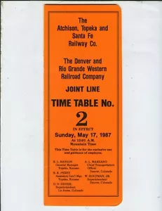AT&SF (SANTA FE) + DRGW ETT TIMETABLE #2 JOINT LINE DENVER TO PUEBLO 5-17-1987. - Picture 1 of 1
