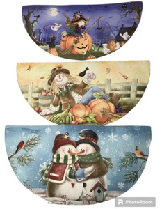 SEASONAL RUBBER BACK DOORMATS SET OF 3. FALL HALLOWEEN WINTER  - Picture 1 of 7