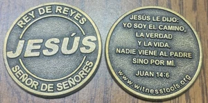 Spanish JESUS Metal COIN Challenge Christian GOD Bible Church Español Juan 14:6 - Picture 1 of 6