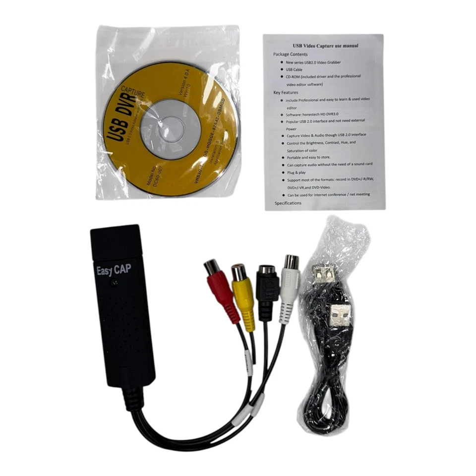 EasyCAP USB 2.0 Video Capture Adapter with Audio – VHS to DVD Converter Kit - Image 1 of 4