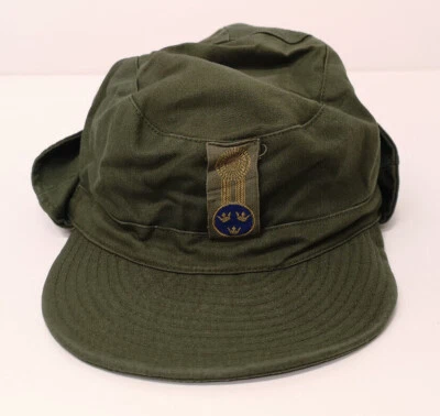 Swedish Army Green M59 Combat Fatigue Baseball Cap Hat with Blue Officers Badge - Image 1 of 4