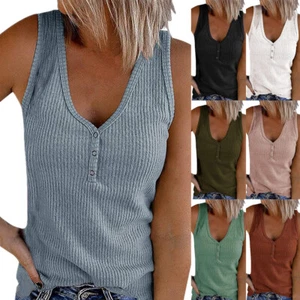 Size Ladies PlusTops Sleeveless Blouse Womens RIBBED Vest Tank Cami Tee T Shirt - Picture 1 of 17