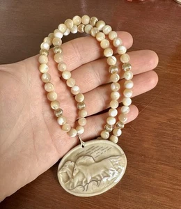 Designed C Clay Horse Equestrian Porcelain MOP Gold Filled Pendant Necklace - Picture 1 of 7