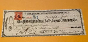 1898 Philadelphia City Passenger Railway Philadelphia Trust Safe Deposit Check + - Picture 1 of 10