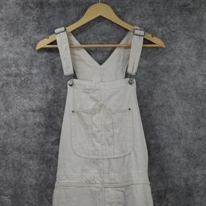 Old Navy Overalls Womens 16 Petite Ecru Slouchy Straight Utility Bib Work Chore - Picture 1 of 7