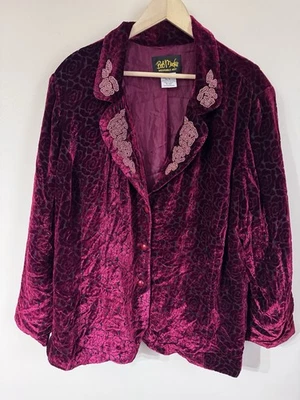 Vintage Bob Mackie Beaded Rose Floral Pattern Burnout Velvet Jacket Blazer 3X - Image 1 of 4