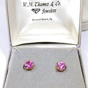 14k Yellow Gold 6mm Lab-Created Pink Gemstone Earrings Studs Womens Fine Jewelry - Picture 1 of 7