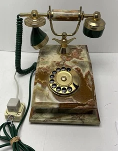 Vintage Wählscheibentelefon Marmor Onyx Bronze Telefon tolle Form für das Alter - Bild 1 von 9