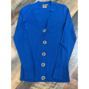 Tory Burch Simone Cardigan Logo Gold Buttons Navy Blue Size Small - Picture 1 of 3