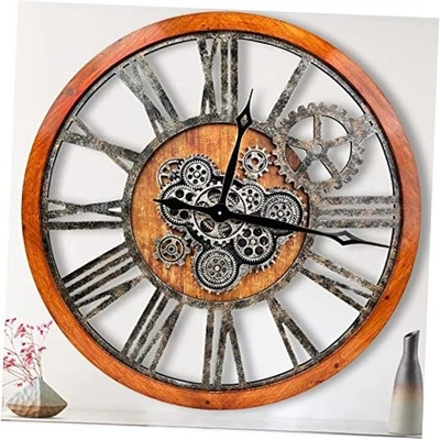 The B-Style 36" Large Moving Gear Wall Clock 36 inch Brwon With Bronze Gears - Image 1 of 4