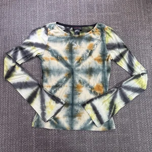 Top vintage Custo Barcelona donna 2 cravatte tinte maniche a campana blu torre ricamo raro - Foto 1 di 18