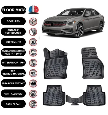 Alfombrillas forro para Volkswagen Jetta GLI (2019-2024) 4D moldeadas negras 4 piezas Foto 1 de 4