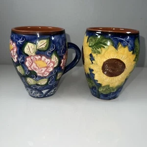 Pirraca Redondo Portugal Handarbeit Keramik Becher Tasse Paar 2er Set Blume - Bild 1 von 9