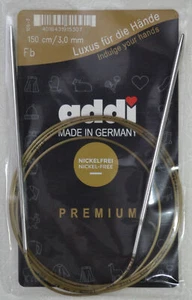 Addi Circular Knitting Needle 150cm x 3.00mm, Smooth White Brass Tips, Gold Cord - Imagen 1 de 1