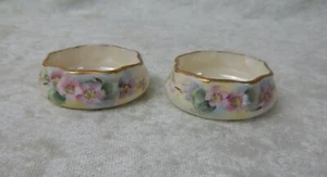 2 BELLEEK LENOX OPEN SALT CELLARS PINK HAND PAINTED CHERRY BLOSSOMS GOLD TRIM - Picture 1 of 4