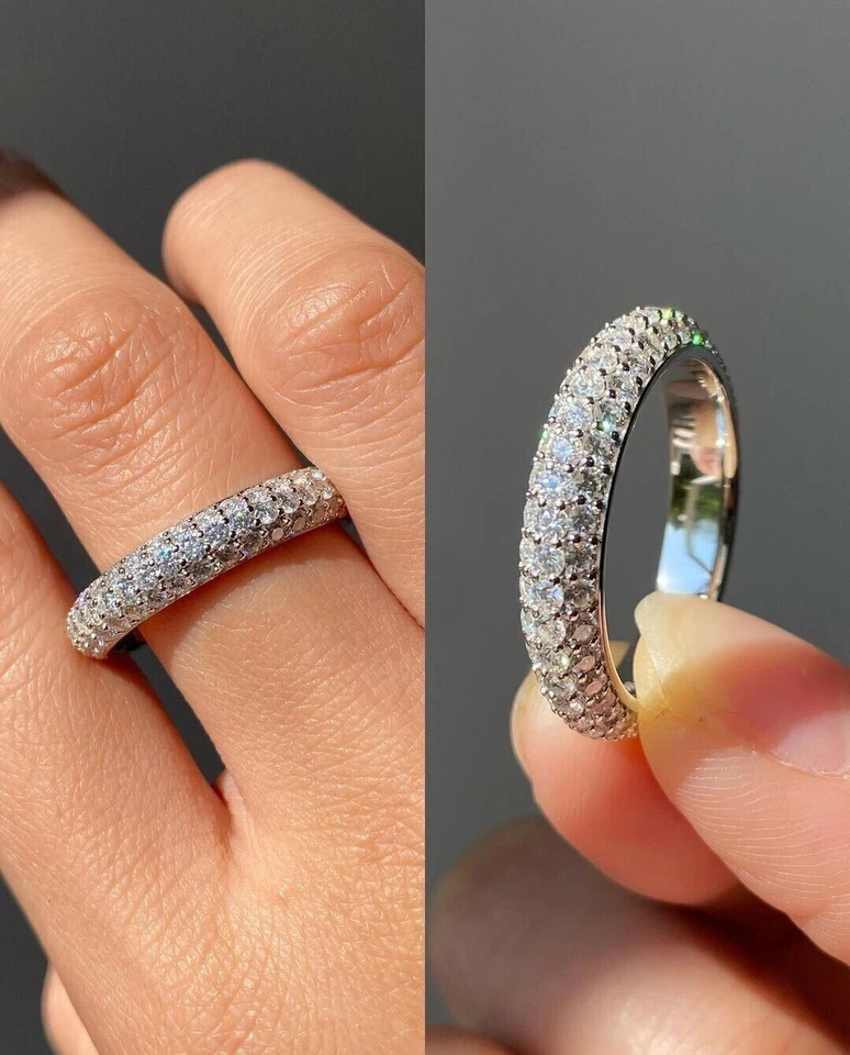 Round Cut 1.30 Ct Natural Diamond Wedding Eternity Band Solid 950 Platinum Ring - Image 1 of 4