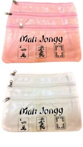Mahjong Bag 3 Zipper 2 Purses White and Pink For MahJongg  Card Money Free Ship