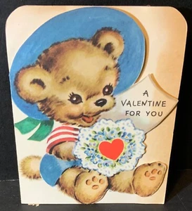 VTG 1948 Rust Craft Die Cut Valentine Card Anthropomorphic Bear M. Cooper ? - Picture 1 of 3