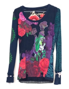 Desigual Small Japanese Designer Jumper Pullover Floral Bohemian Hippie - Picture 1 of 11