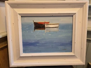Vintage Oil on Canvas Rowboats in the bay of Cape Cod Signed "Lirmi" - Picture 1 of 14