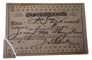 1885 New Jersey & New York RR Eisenbahn Ticket Pass Jersey City nach Stoney Point - Bild 1 von 4
