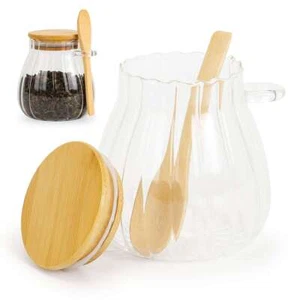 Airtight Glass Food Storage Container with Spoon, Glass Sugar Storage Container - Picture 1 of 12