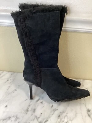 Suzanne Somers 麂皮剪绒冬季细高跟鞋靴 7.5 码 — 第 1/4 张图片