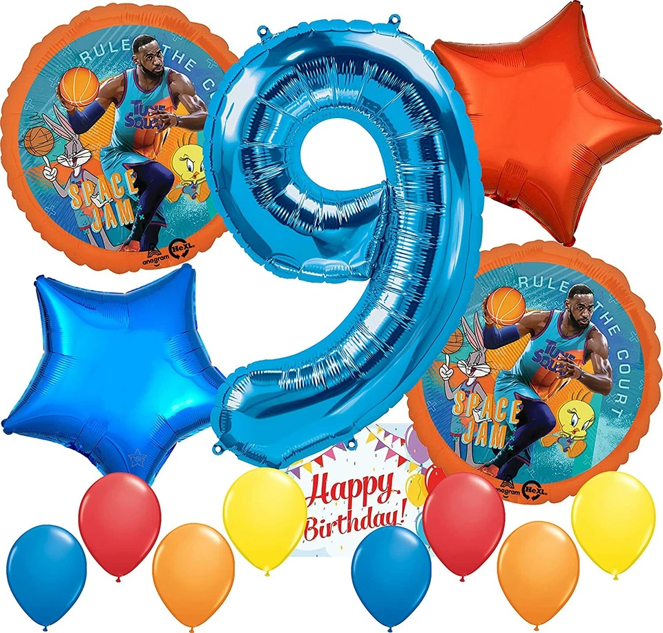 Paquete de decoración de globos suministros de fiesta Space Jam para noveno cumpleaños Foto 1 de 1