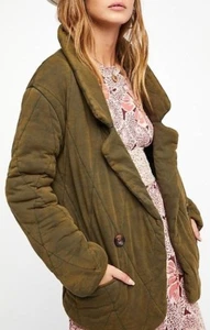 Free People XS Tawny Pillow Jacket Puffy Blazer Open Front Oversized Moss Green - Picture 1 of 4