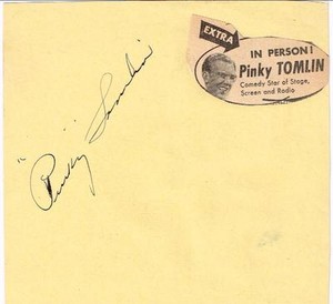 PINKY TOMLIN BANDLEADER / SINGER / ACTOR SIGNED VINTAGE PAGE AUTOGRAPH