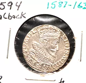 Poland 1594 malback 3 groschen Sigismund lll AU - Picture 1 of 2