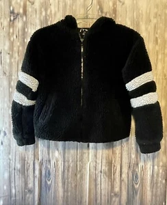 Art Class Youth Girls Black Faux Fur Hooded Zip Up Jacket Size M (7-8) - Picture 1 of 5