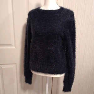 Copper Key Women's Faux Fur Pullover Sweater Size L Navy Long Sleeve Casual LNC - Picture 1 of 11