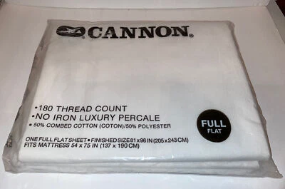 Vintage NEW Cannon Royal Family Percale Full Double White Flat Sheet USA NIP - Image 1 of 4