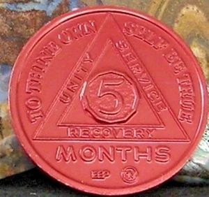 Alcoholics Anonymous AA 5 Month Aluminum RED Medallion Chip Token - Picture 1 of 4
