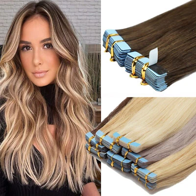 Tape in Human Hair Extensions Invisible Adhesive Skin Wefts Thick Real Remy Hair - Image 1 of 4