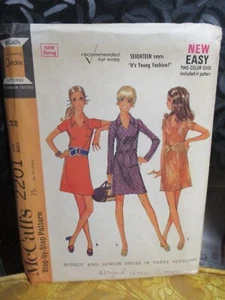 McCall's Pattern A-line Dress in Three Versions Size 14 #2201 VTG 1969 -cut - Picture 1 of 6
