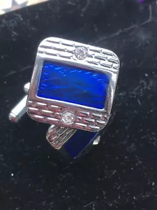 Mens Cufflinks Blue Swirl Stripe Faux Diamond Brick Effect Office Wedding Casual - Picture 1 of 5