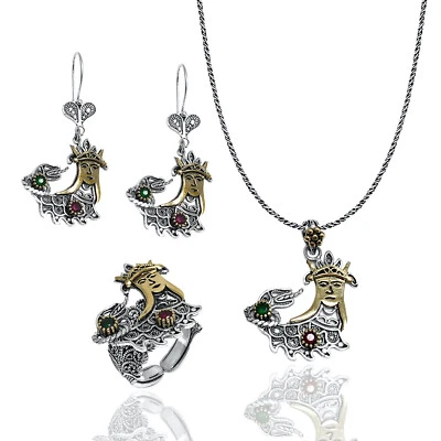 Handmade Triple Jewelry Set Made of Sterling Silver, Necklace, Earrings, Ring - Image 1 of 4