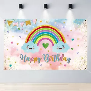Rainbow Backdrop Rainbow Themed Party Banner Rainbow Happy Birthday Party Sup... - Picture 1 of 6