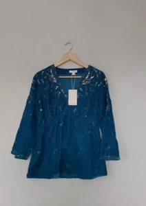 QVC Carly Embroidered Velvet Top In Teal Size 12 Chest 35" Length 26" BNWT . - Picture 1 of 7