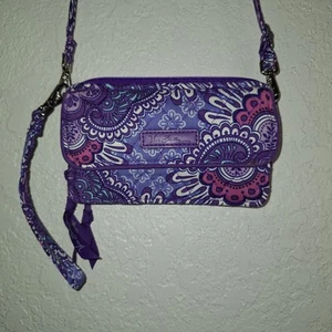 Vera Bradley Paisley Clutch Wristlet Wallet Purse Crossbody Strap Purple - Picture 1 of 14