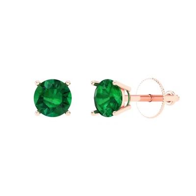 1 cttw Round Simulated Emerald Gold-Plated Push Back Stud Earrings for Women - Image 1 of 4