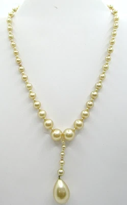 VINTAGE STERLING SILVER PEARL LARIAT PEARL GRADUATED NECKLACE 12'' CHOKER - Image 1 of 4