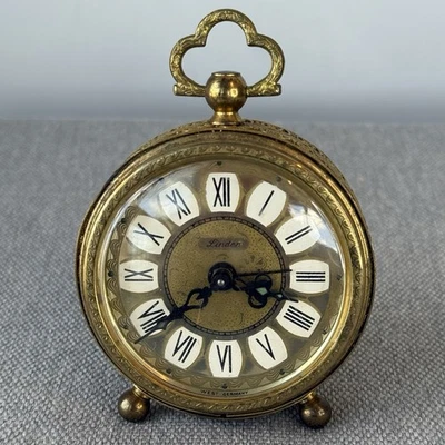 Vintage Blessing Goldtone Round Travel Windup Alarm Clock West Germany Works - Image 1 of 4