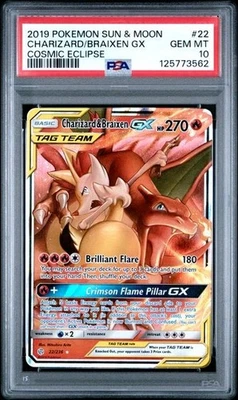 2019 Cosmic Eclipse CHarizard & Braixen GX Tag Team Card 22/236 Graded PSA 10 - Image 1 of 2