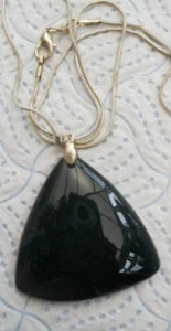 AGATE Triangle black 45mmx45mm pendant ON 20" 925. silver chain - Picture 1 of 4